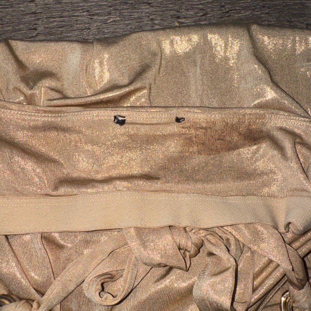Vintage Bebe Gold Metallic Halter Mini Dress Y2K Chain Neck  S - Picture 4 of 7